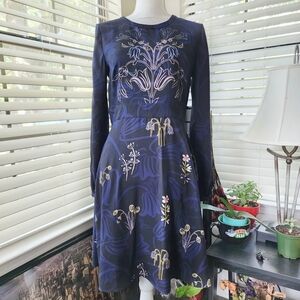 LOFT Blue A-Line Midi Dress with Long Sleeves